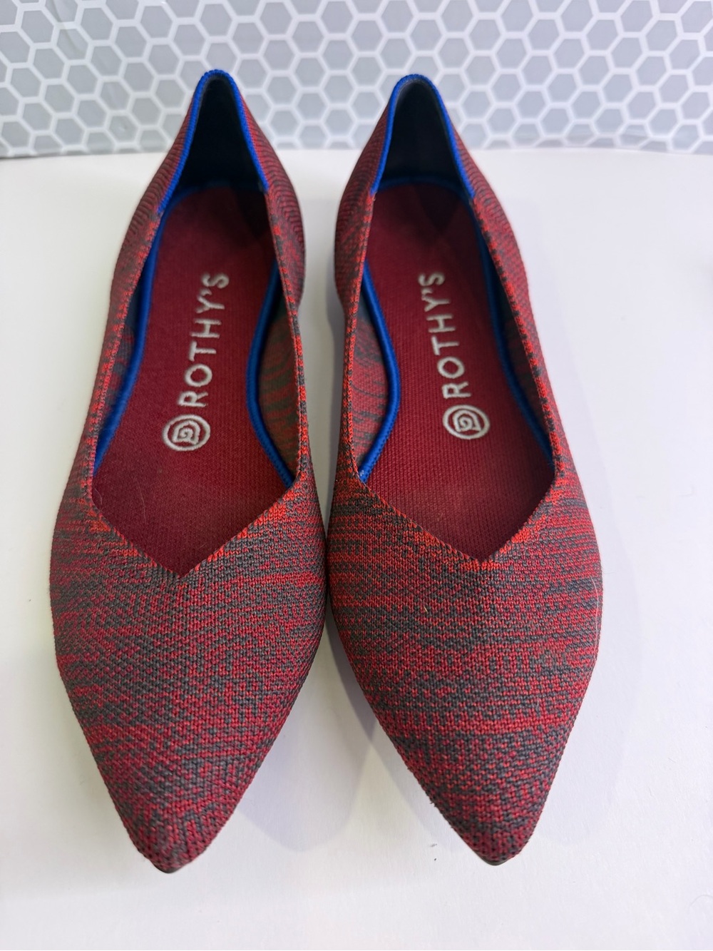 Rothy's Red and Gray Pointed Knit Flats